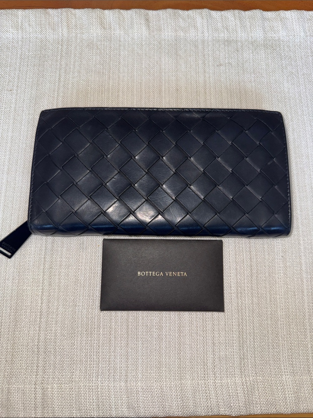 Bottega Veneta women’s Navy Intrecciato Leather Wallet